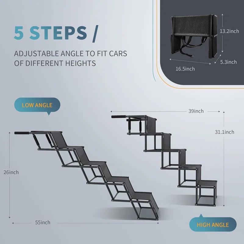 Dog Car Ramp, Portable Dog Steps Ladder, Foldable Dog Stairs With Non-Slip Surface