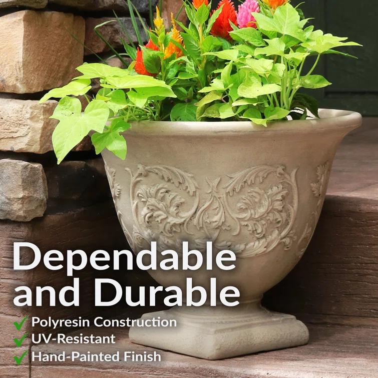 SunnyDaze Decor Darcy 16" x 16" x 13" Round Polyresin Urn Outdoor Planter Pot