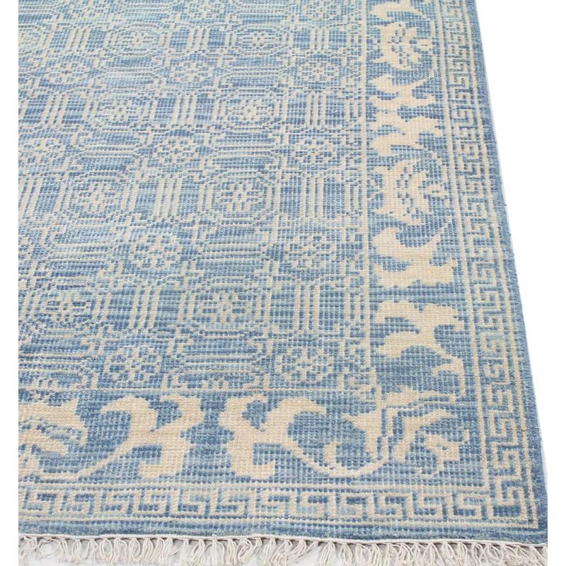 Addie Geometric Hand Knotted Wool Denim/Cream Area Rug