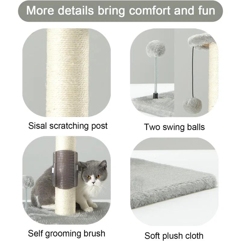 32" Tall Cat Scratching Post Sisal Scratch Posts With Hanging Ball And Self-Massage Brush Vertical Scratcher For Indoor Cats And Kittens(32Inches)