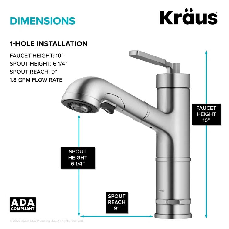 Kraus Allyn Pull-Out Single Handle Kitchen Faucet KPF-4103SFS