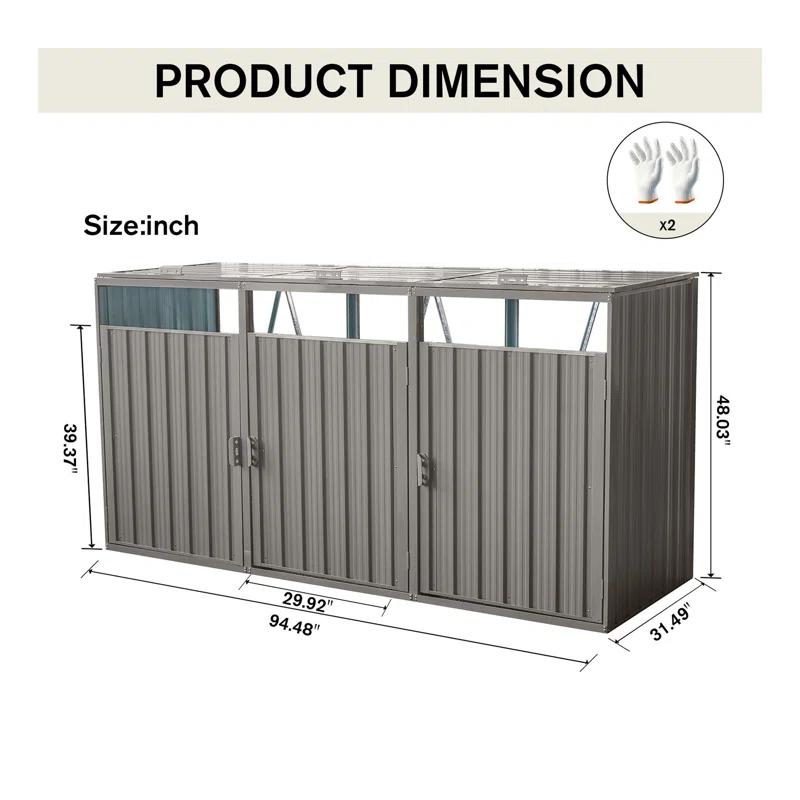 Alxfarton Garbage Bin Shed Stores 3 Trash Cans Metal Outdoor Bin Shed For Garbage Storage