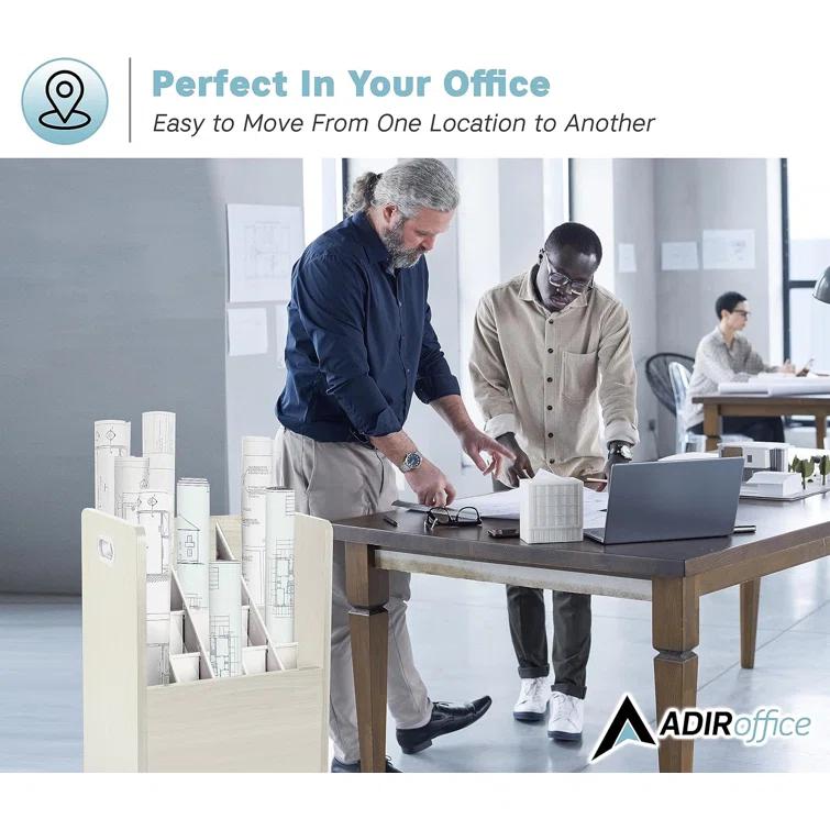 AdirOffice 20-Slot Mobile Rolling Wood Blueprint Roll File Large Document Organizer