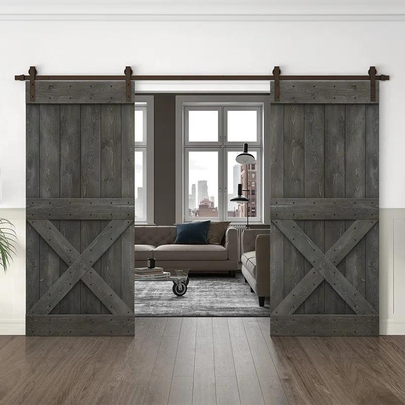 Calhome 84'' Solid Wood Paneled Painted with Installation Hardware Kit Barn Door