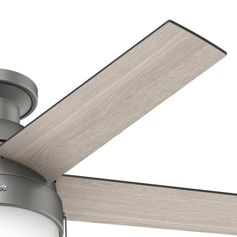 Hunter Fan 46" Anslee 5 - Blade LED Flush Mount Ceiling Fan with Pull Chain and Light Kit Included