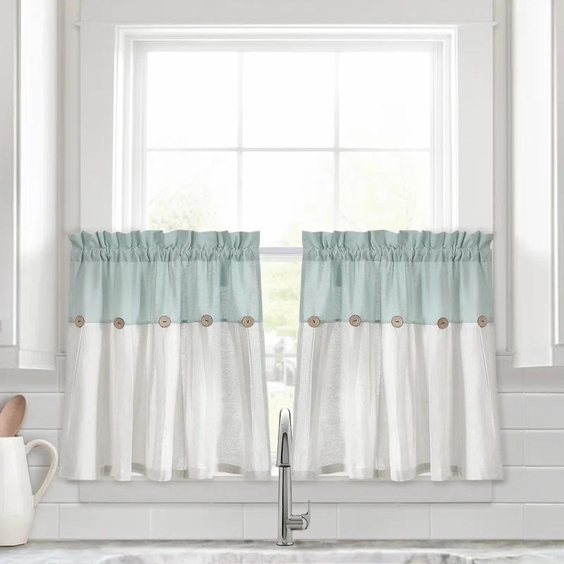 Lush Decor Linen Button Cotton Blend Tailored 29'' W Cafe Curtain (Set of 2)