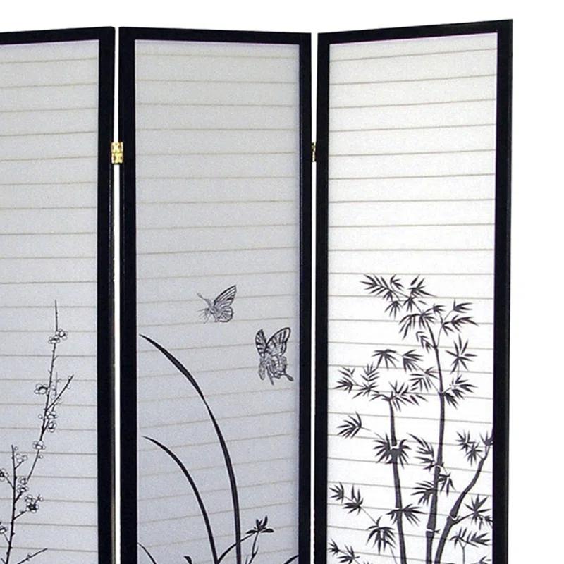 Myhomekeepers 70" Tall 3-Panel Screen / Room Divider, Floral Design With Black Finish