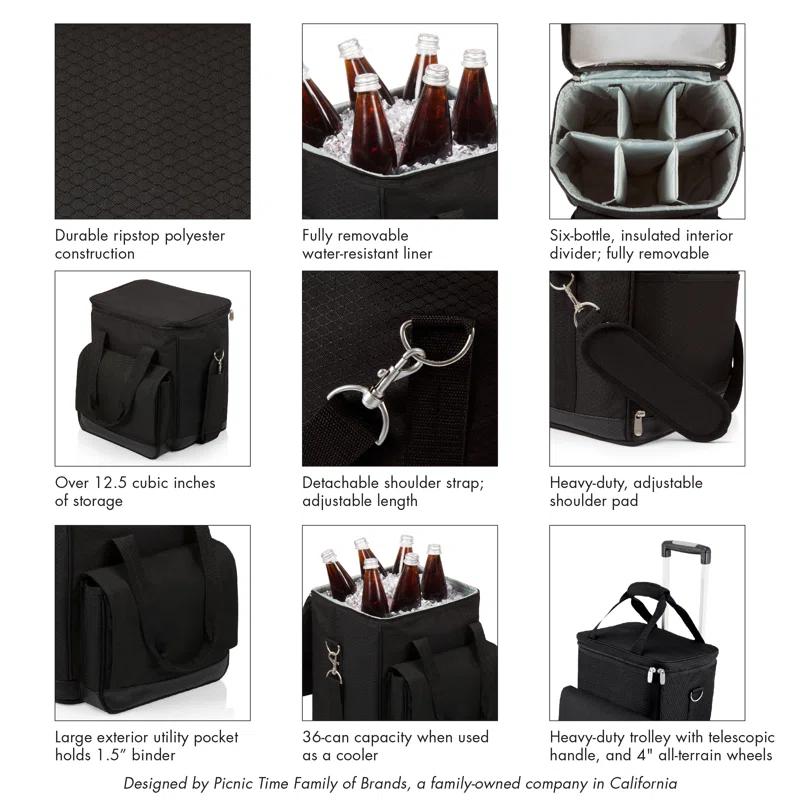Arlmont & Co. Cellar 6-Bottle Wine Carrier & Cooler Tote with Trolley - Insulated Traveling Portable Wine Bag