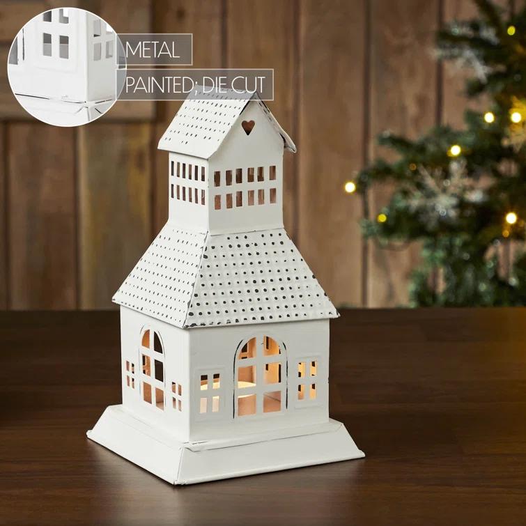 VHC Brands Festive Finds Tealight Holder Metal Village House A 9.5x5.5x5.5