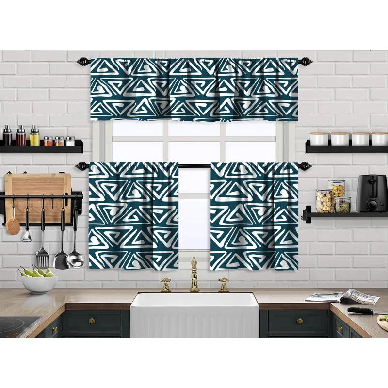 Boho Design Kitchen Valance (50X14) And 2 Tiers Cafe Curtains