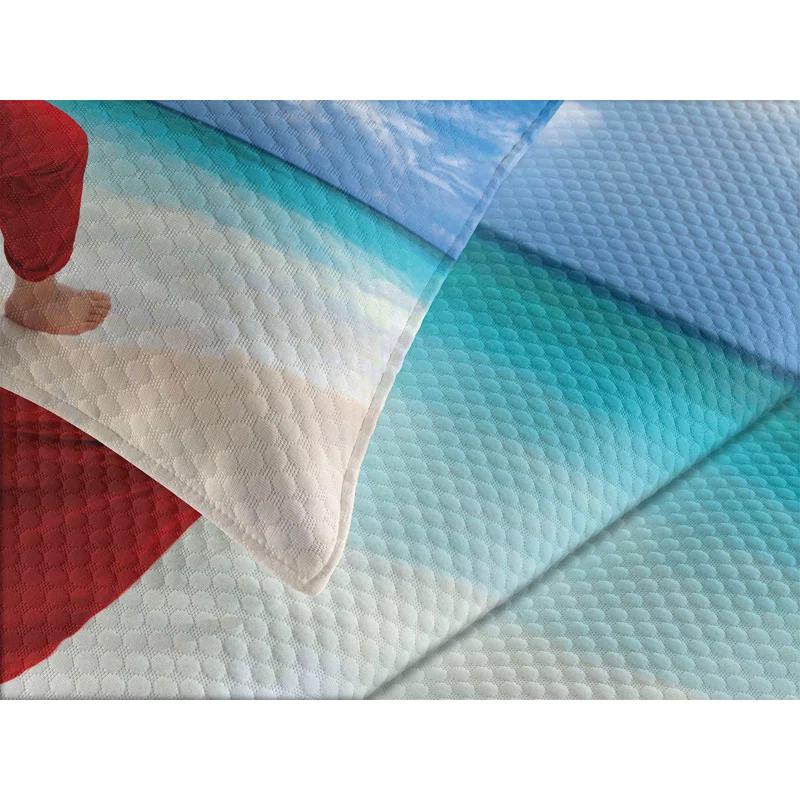 Ambesonne Ambesonne Santa Bedspread Set Relaxing at Exotic Beach Blue Sand Brown Red
