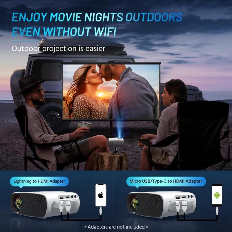 BEACHWATER POOL & SPA, LLC Mini Projector For Iphone, Upgraded 1080P HD Projector, 8000L Portable Projector With Tripod, Movie Projector Compatible With Android/Ios/Windows/TV Stick/HDMI/USB
