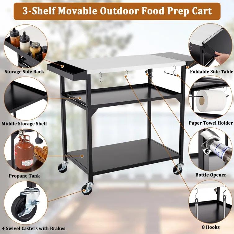 17 Stories Outdoor Grill Cart Table, With 4 Wheels,For Home Party, Bar, Camping