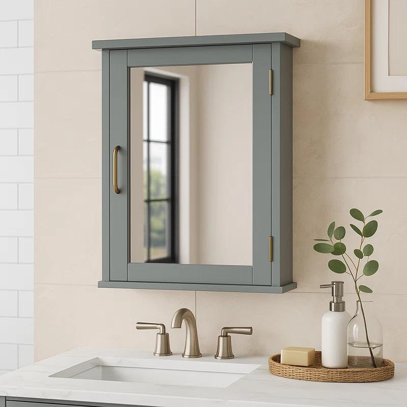 Greyleigh™ Church Strett Removable Wall Medicine Cabinet with Mirrored Door and Adjustable Shelf, Gray Modern Storage for Bathrooms
