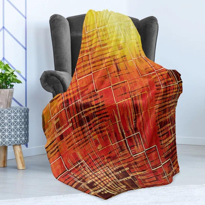 Ambesonne Ambesonne Orange Fleece Throw Blanket Grunge Retro Mosaic Burnt Orange and Maroon