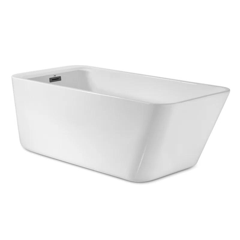 63" Streamline Freestanding Soaking Acrylic Bathtub With Drain and Bamboo Tray