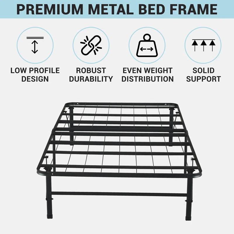 Alwyn Home Muscoy 14" Foldable Steel Bed Frame, No Box Spring Needed, Underbed Storage , Easy Assembly
