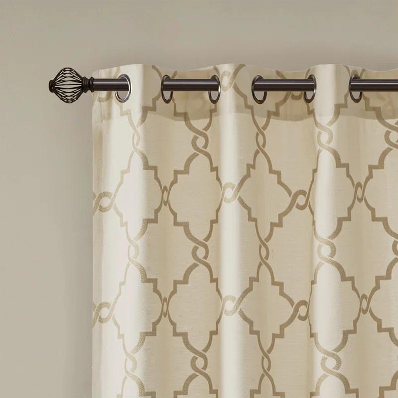 Fretwork Print Grommet Top Window Curtain Panel