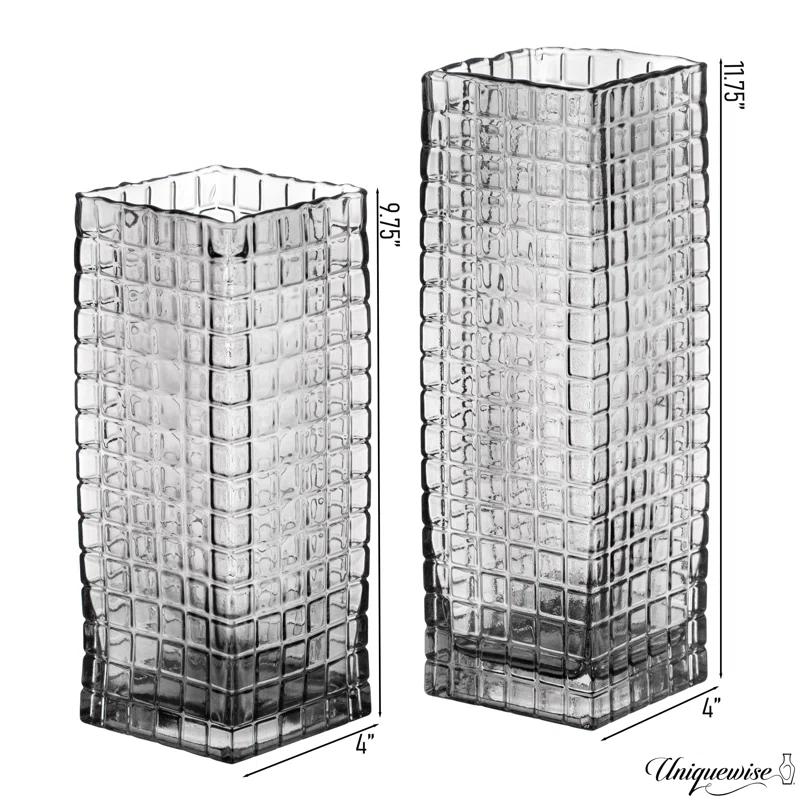 Uniquewise Set Of 10 And 12-Inch Square Frosted Gray Glass Table Vases - A Timeless Centerpiece For Dining Tables, Living Rooms, Bedrooms, Hotel Reception Areas And Conference Rooms, Ideal For Wedding Decor