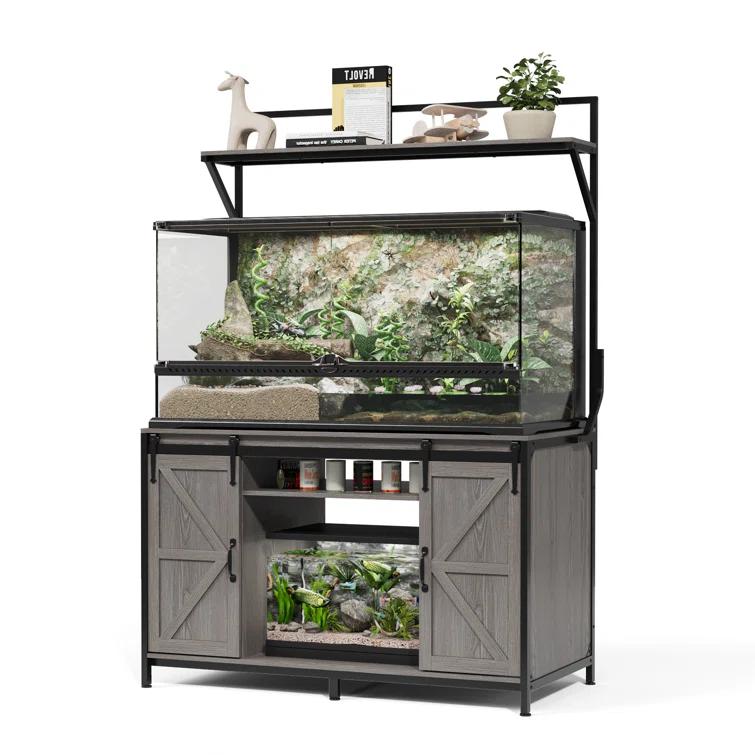 Gracie Oaks Siems Heavy Duty Aquarium Stand with Storage Cabinet, Farmhouse Reptile Tank Stand with Power Outlet, 48" X 24" Tabletop Fits up to 120 Gallon Bearded Dragon Tank, Fish Tank Turtle Terrarium Stand