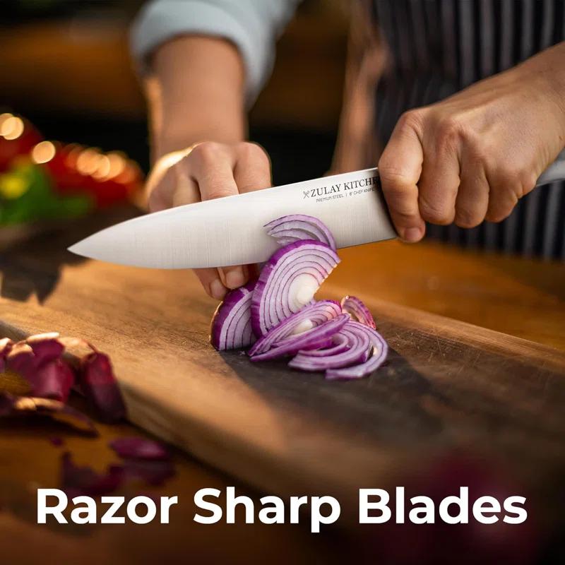 Zulay Kitchen Zulay Kitchen Premium 15-Piece Knife Set with Natural Wood Block and Built-in Sharpener