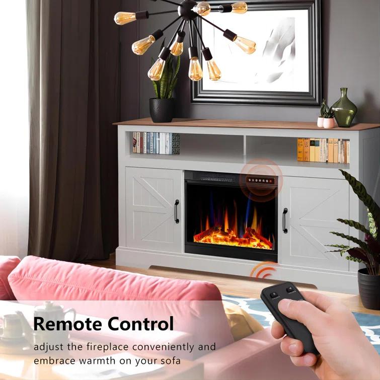 R.W.FLAME 60''W Media Console TV Stand For TVs With Electric Fireplace & Adjustable Led Flame