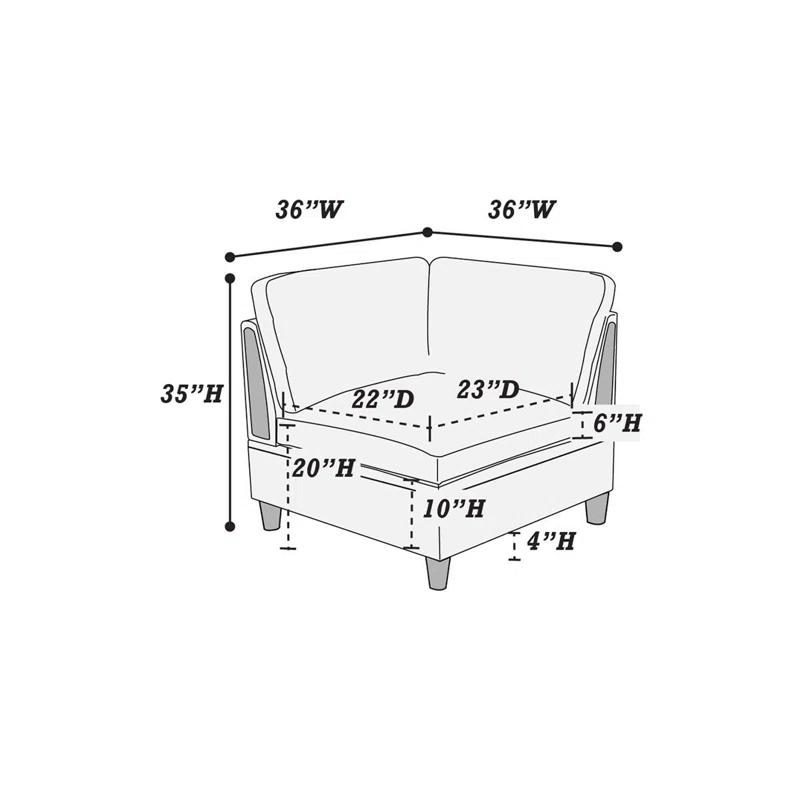 Beyong Living Room Furniture Corner Wedge Steel Color Dorris Fabric 1pc Cushion Wedge Sofa Wooden Legs