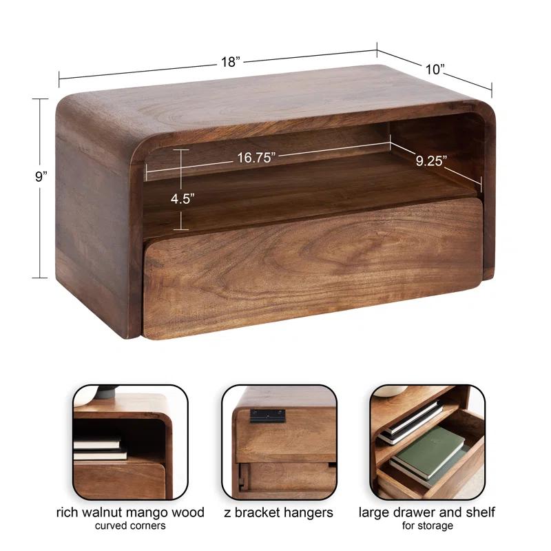 Langley 9'' Tall Solid Wood Floating Shelf