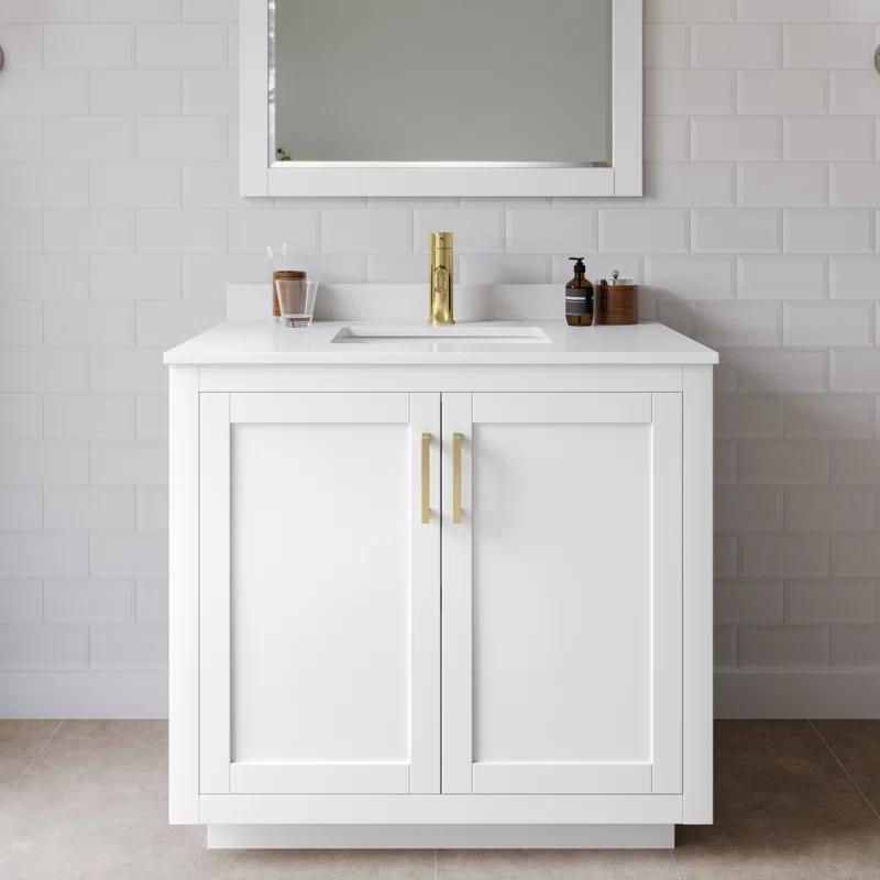 Wyndham Collection Miranda 36" Freestanding Single Bathroom Vanity with Cultured Marble Top with 34" Mirror