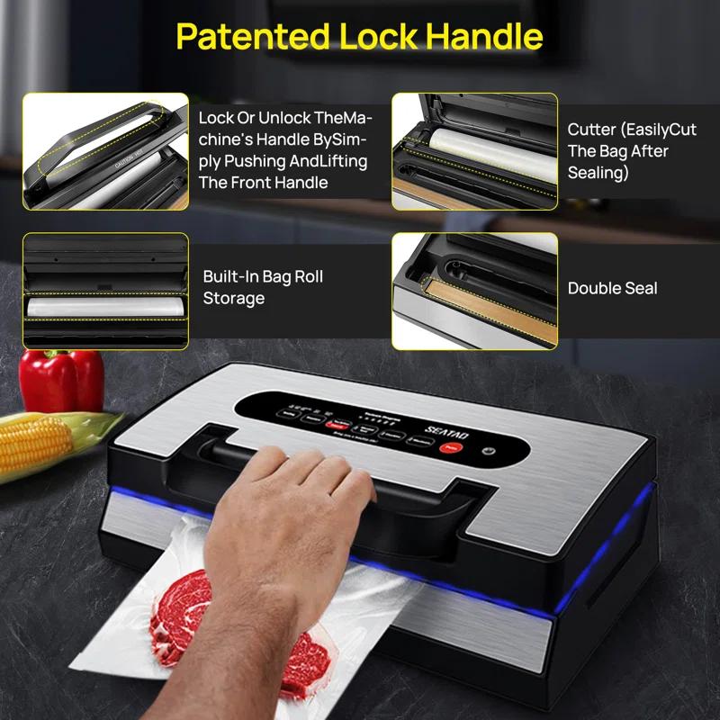 SEATAO SEATAO VH5188 Automatic Vacuum Sealer Machine, 90kPa Multifunction Commercial Vacuum Food Sealer For Food Preservation, Dry & Moist & Food & Extended Modes, LED lights, Double Seal