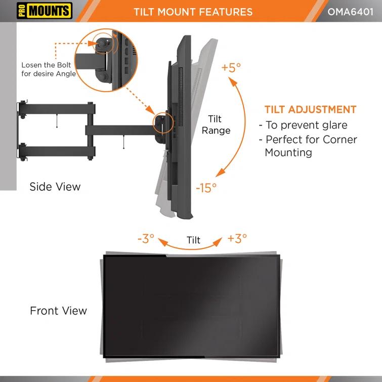 Promounts ProMounts Premium Articulating / Full Motion TV Wall Mount for 37" to 92" TVs, Holds Up to 88lbs