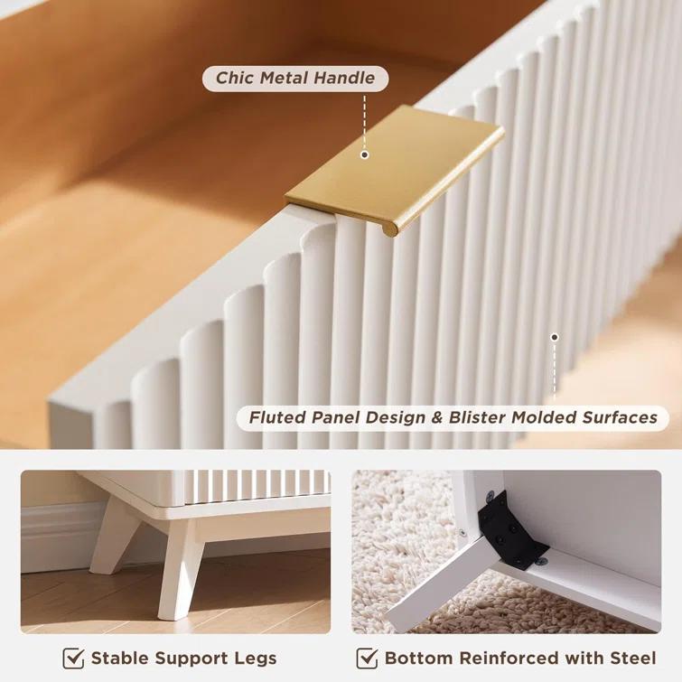 Mercer41 Siyuan Fluted Design 5-Drawers Dresser Organizer, Wood Tall Chest of Drawers