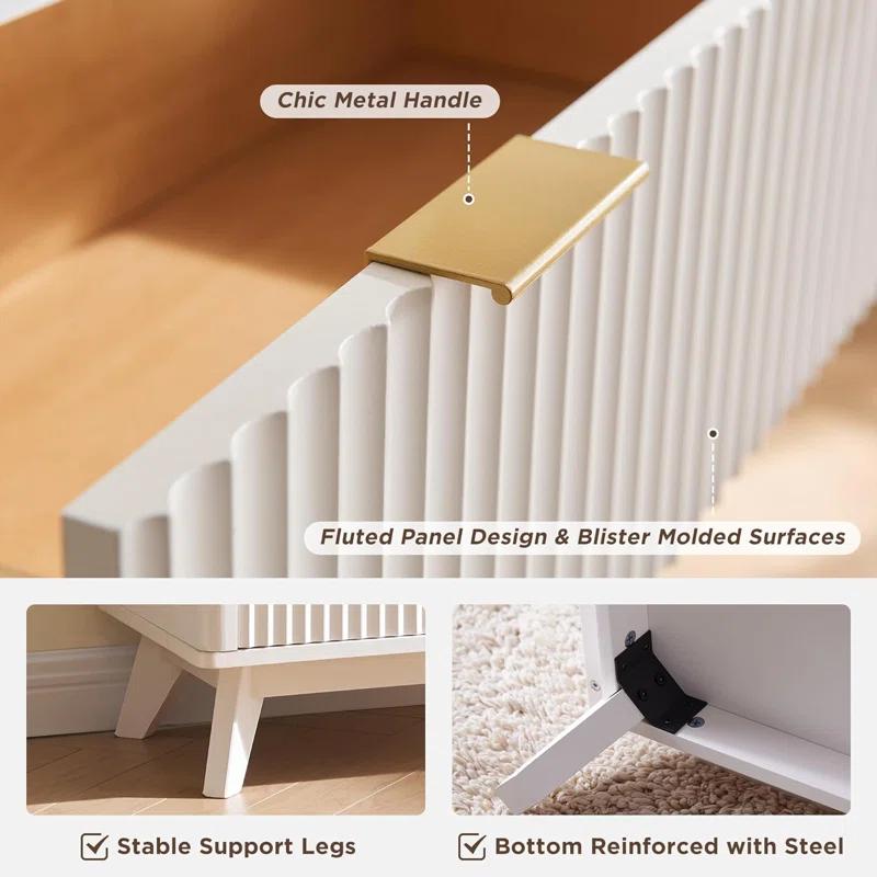 Mercer41 Siyuan Fluted Design 5-Drawers Dresser Organizer, Wood Tall Chest of Drawers