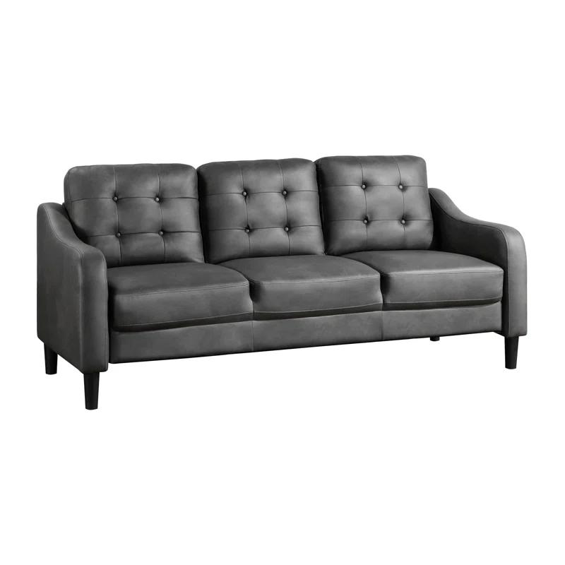 Lark Manor™ Gray Polished Microfiber Upholstered 1Pc Sofa Button Tufted Contoured Arms Solid Wood Frame Couch Casual Living Room Furniture