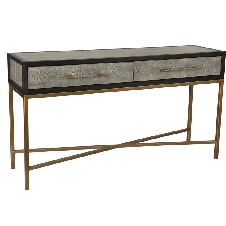Contemporary Meera 59" Gray and Gold Console Table with Storage