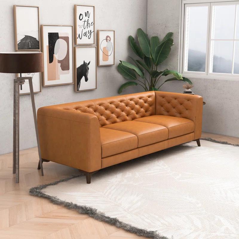 Staley 90" Genuine Leather Tuxedo Arm Sofa