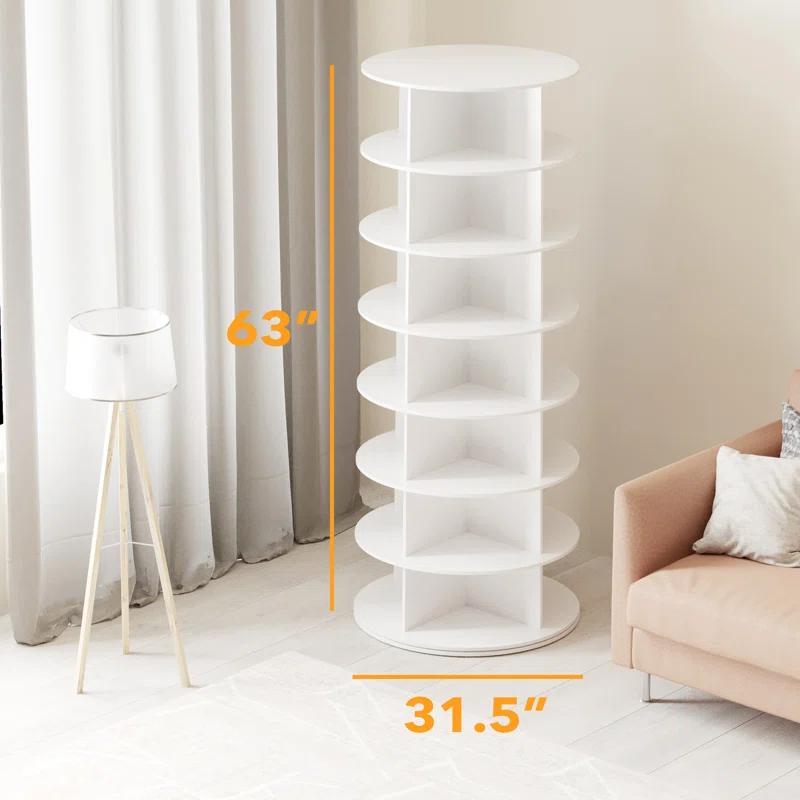 SpaceAid 7-Tier Rotating Shoe Rack Tower, 360° Spinning Shoe Display Carousel, Vertical Shoe and Handbag Organizer, Lazy Susan Closet Storage (White)