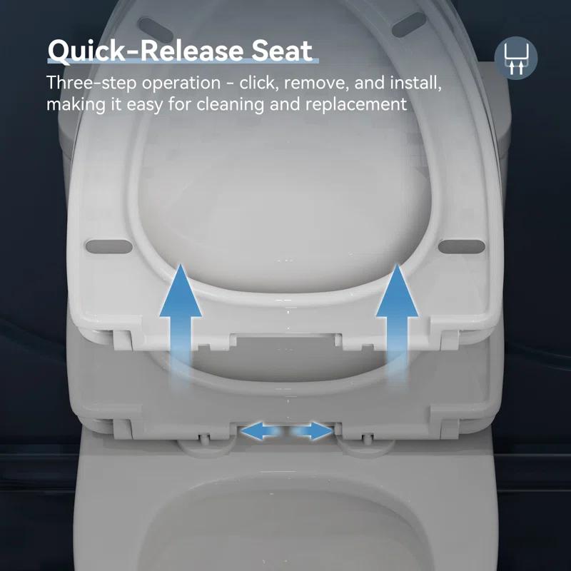Elongated One-Piece Toilet, Compact Toilet with Soft-Close Seat, 1.1/1.6 GPF Powerful Dual-Flush Toilet for Bathroom