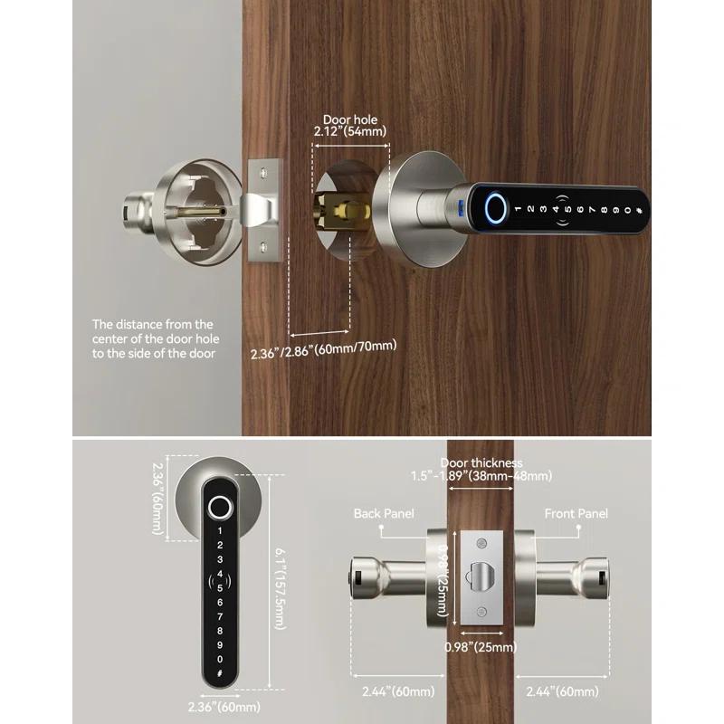 Smart Door Lock Fingerprint, Keyless Entry Door Lock With Handle, APP/IC Cards/Codes/Keys/Fingerprints Biometric Electronic Keyless Entry Lock For Bedroom Home Hotel Office