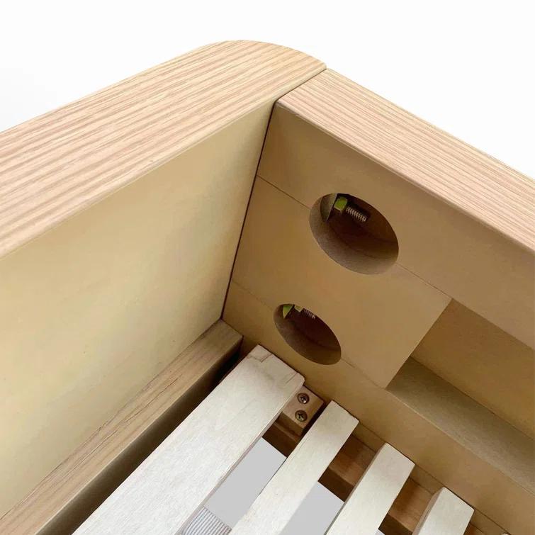 Round Off King Size Oak Wood Panel Bed with Headboard