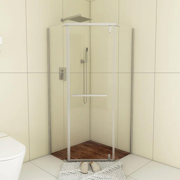 Bossicavelly 36" x 72" Neo-angle Pivot Semi Frameless Corner Shower Enclosure BOPSSD07CH