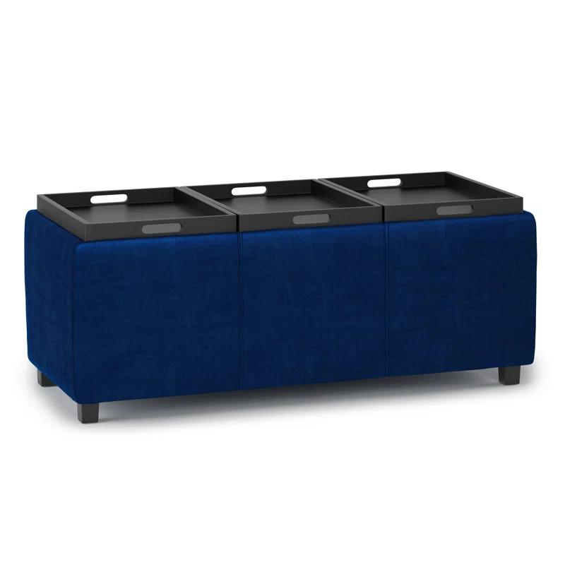 Simpli Home Avalon 42"W Upholstered Storage Ottoman with 3 Flip-Over Serving Trays