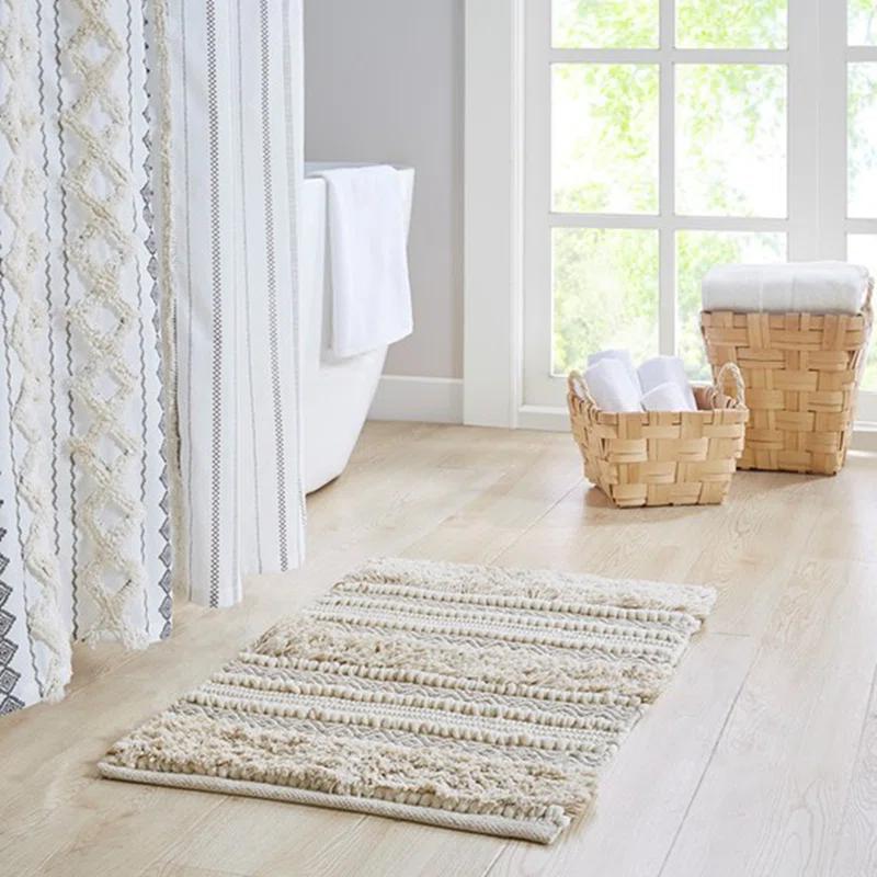 Ink+Ivy, JLA Home 22"x58" Asher Woven Textured Striped Bath Rug Natural : Microfiber, Machine Washable, Non-Slip Backing