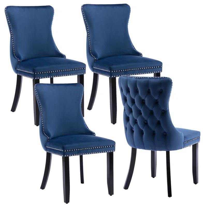 Velvet Wing Back Nailhead Tufted Dining Chair (Set of 4)