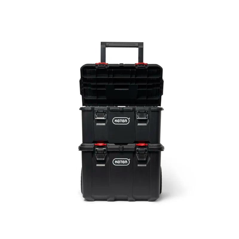 Keter Keter Stack-n-Roll 3 Piece Durable Resin Rolling Tool Box System Tool Storage and Organization Ideal For Garage and DIY, Black