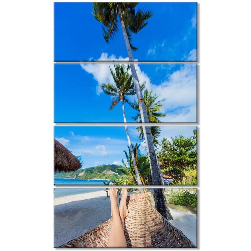 Design Art 'Relaxing in Hammock' 4 Piece Photographic Print on Wrapped Canvas Set | Wayfair