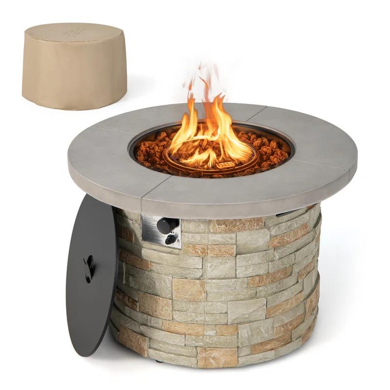 17 Stories Round Ore Powder, Steel, Stainless Steel, PVC Propane Smokeless Fire Pit Table with Hidden Fuel Tank