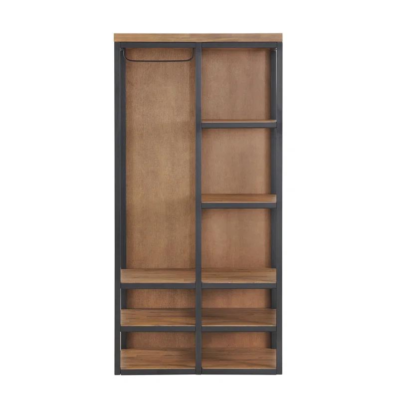 Alaterre Lloyd 28"W 58"H Rustic Industrial Metal Frame Hall Tree With Covered Back, Shelves And Shoe Storage