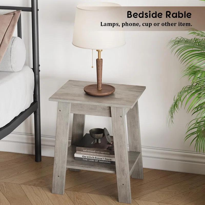Gracie Oaks End Table, Small Side Table, Nightstand With 2-Tier Storage Shelf, Wood Bedside Table, Narrow Side Table Living Room, Side Table For Small Spaces, Bedroom, Entryway, Farmhouse, Grey