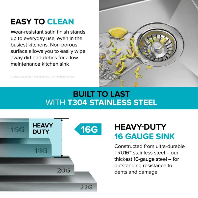 KRAUS Kore™ Workstation Drop-In 16 Gauge Single Bowl Stainless Steel Kitchen Sink